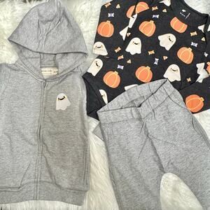 Halloween Ghost Pattern Baby Outfit 3 Piece Set Organic Cotton Monica + Andy